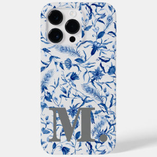 Funda Para iPhone 14 Pro Max De Case-Mate Monograma inicial floral vintage azul femenino