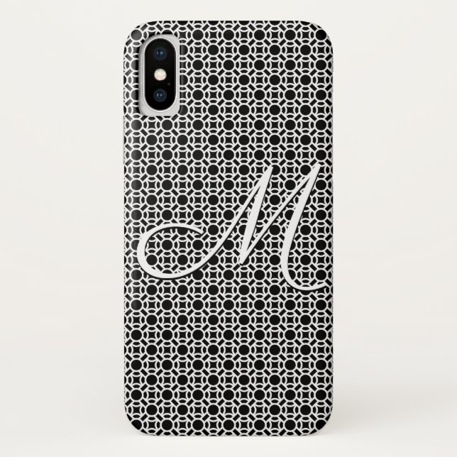 Funda De Case-Mate Para iPhone Monograma inicial geométrico blanco y negro (Reverso)