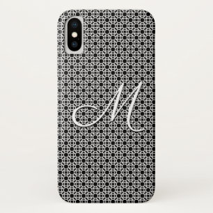 Funda Para iPhone X Monograma inicial geométrico en blanco y negro