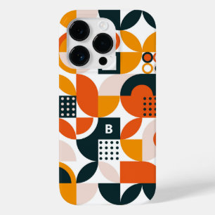 Funda Para iPhone 14 Pro De Case-Mate Monograma Inicial Geométrico Naranja Retro Negro