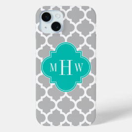 Funda Para iPhone 15 Mini Monograma inicial gris blanco marroquí #5 Verde az