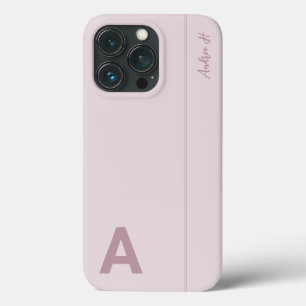 Funda Para iPhone 13 Pro Monograma Inicial Minimalista Moderno Rosa Polvo