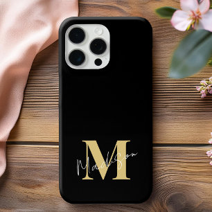 Funda Para iPhone 13 Monograma inicial mínimo de oro negro moderno
