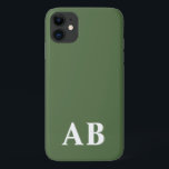 Funda Para iPhone 11 Monograma inicial mínimo verde moderno<br><div class="desc">Este elegante diseño de estuches de teléfono presenta un diseño moderno y sencillo en blanco y verde. Haz uno de los casos más bonitos con el nombre y la inicial del personalizado. Será un regalo genial y único para alguien especial o para ti mismo. Si desea cambiar las fuentes o...</div>
