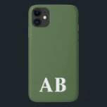 Funda Para iPhone 11 Monograma inicial mínimo verde moderno<br><div class="desc">Este elegante diseño de estuches de teléfono presenta un diseño moderno y sencillo en blanco y verde. Haz uno de los casos más bonitos con el nombre y la inicial del personalizado. Será un regalo genial y único para alguien especial o para ti mismo. Si desea cambiar las fuentes o...</div>