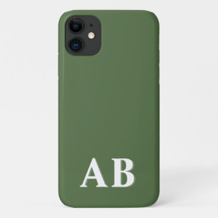 Funda Para iPhone 11 Monograma inicial mínimo verde moderno
