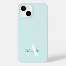 Funda Para iPhone 14 De Case-Mate Monograma Inicial Moderno de Menta y Verde