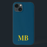 Funda Para iPhone 13 Monograma inicial moderno Minimalista azul marino<br><div class="desc">Estuche de teléfono monograma inicial Minimalista de Marina. Crea tu propio estuche para iPhone personalizado con el nombre inicial del personalizado.</div>