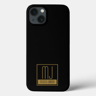 Funda Para iPhone 13 Monograma inicial moderno negro y oro