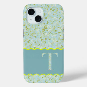 FUNDA PARA iPhone 15 MONOGRAMA INICIAL PARA ACQUA PEQUEÑAS FLORES