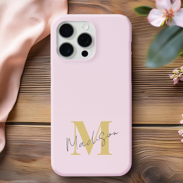 Funda De Case-Mate Para iPhone Monograma inicial rosado mínimo moderno (Subido por el creador)