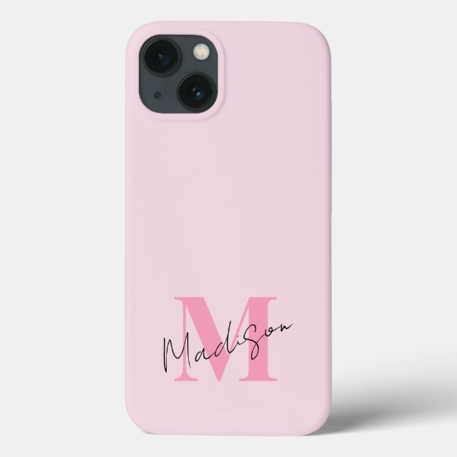 Funda De Case-Mate Para iPhone Monograma inicial rosado mínimo moderno (Reverso)