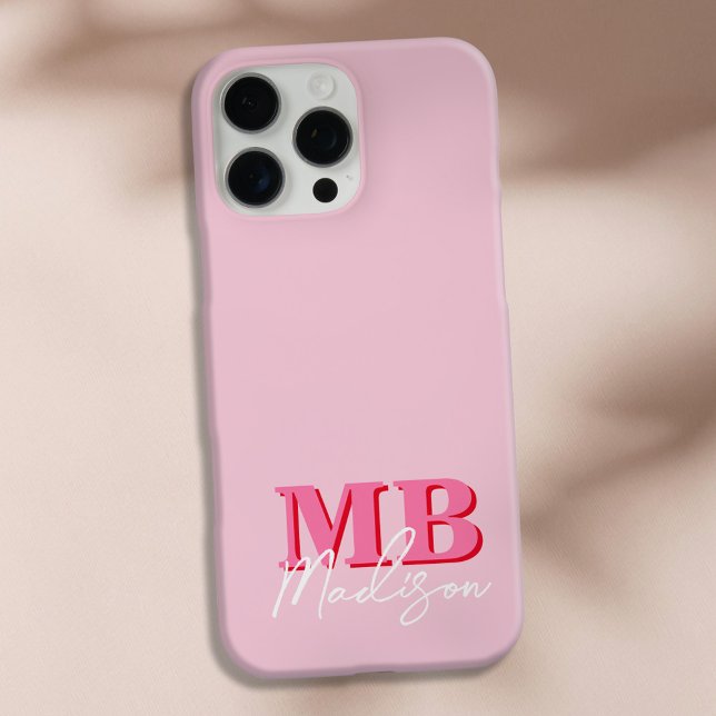 Funda De Case-Mate Para iPhone Monograma inicial rosado moderno minimalista (Subido por el creador)