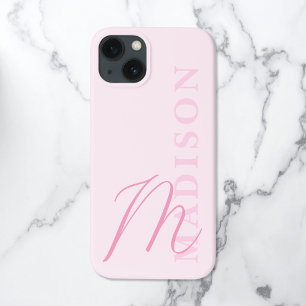 Funda Para iPhone 13 Monograma inicial rosado moderno minimalista