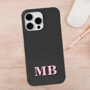 Funda Para iPhone 13 Monograma inicial rosado negro minimalista moderno