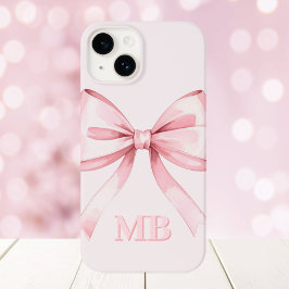 Funda Para iPhone 14 De Case-Mate Monograma inicial Rubor Pink Bow