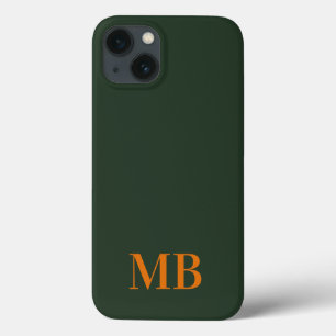Funda Para iPhone 13 Monograma inicial verde Minimalista moderno