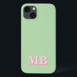 Funda Para iPhone 13 Monograma inicial verde rosado moderno minimalista<br><div class="desc">Estuche de teléfono monograma inicial Minimalista verde rosa moderno. Crea tu propio estuche para iPhone personalizado con el nombre inicial del personalizado.</div>