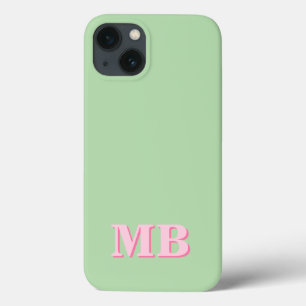 Funda Para iPhone 13 Monograma inicial verde rosado moderno minimalista