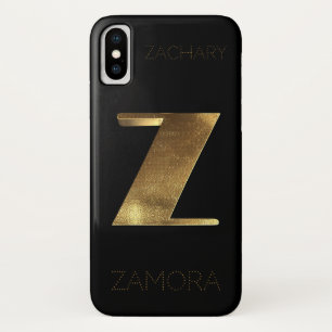 Funda Para iPhone X Monograma inicial Z dorado negro monogramado