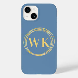 Funda Para iPhone 14 De Case-Mate Monograma Iniciales Círculos de oro azul turbio mo