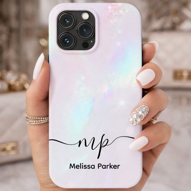 Funda De Case-Mate Para iPhone Monograma Iridescente Holográfico Chic (Subido por el creador)