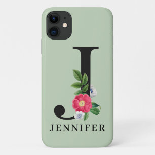 Funda Para iPhone 11 Monograma J de alfabeto floral personalizado
