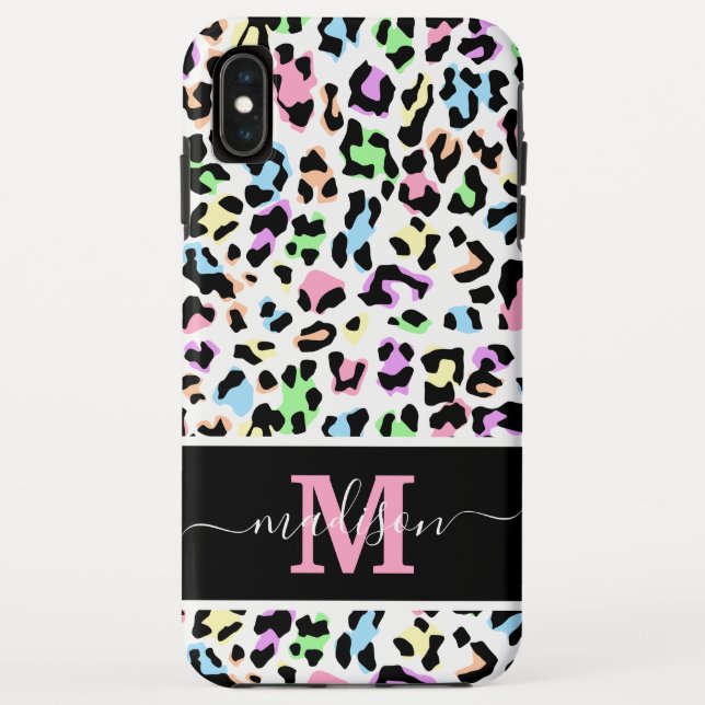 Funda De Case-Mate Para iPhone Monograma Leopardo de impresión animal Girly (Reverso)