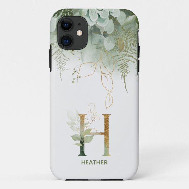 Funda De Case-Mate Para iPhone Monograma Letra H Greenery Funda-Mate Estuche para (Reverso)