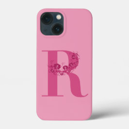 Funda Para iPhone 13 Mini Monograma Letra rosa floral R Estuche para iPhone
