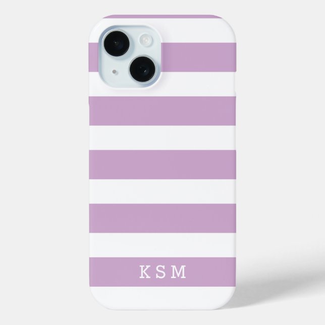 Funda De Case-Mate Para iPhone Monograma Lilac Purple and White Classic Stripes (Reverso )