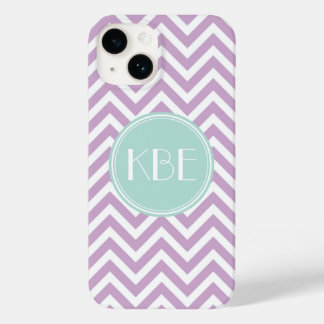 Funda Para iPhone 14 De Case-Mate Monograma Lilac Purple y Mint Chevron
