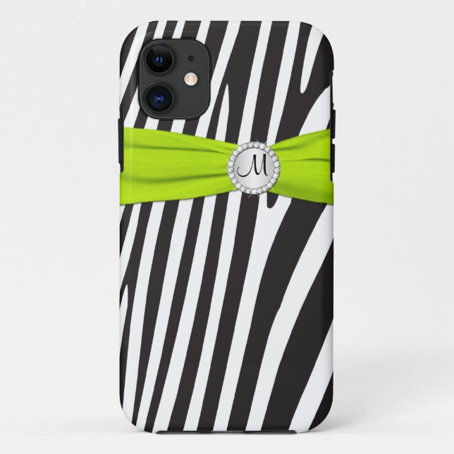 Funda De Case-Mate Para iPhone Monograma Lima, Negro, Blanco Rayas de cebra para  (Reverso)