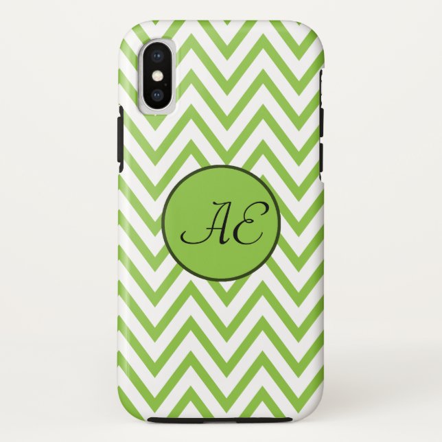 Funda De Case-Mate Para iPhone Monograma Lime Green Chevron Moderno (Reverso)