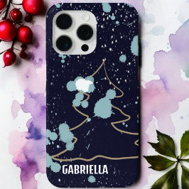 Funda Para iPhone 15 Pro Max Monograma lindo azul marino dorado blanco árbol de