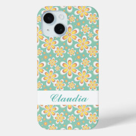 Funda Para iPhone 15 Monograma lindo naranja flores en verde