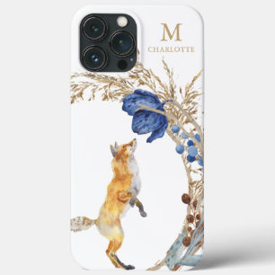 Funda Para iPhone 13 Pro Max Monograma Lindo Zorro Bosque Acuarela Floral Nombr