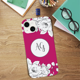 Funda Para iPhone 14 De Case-Mate Monograma magenta floral blanco