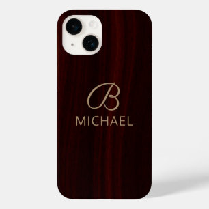 Funda Para iPhone 14 De Case-Mate Monograma Mahogany Madera Nombre Personalizado