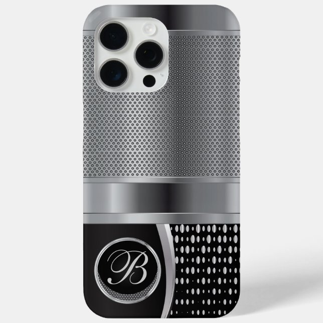 Funda De Case-Mate Para iPhone Monograma malla metálica negra y plateada (Reverso )