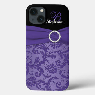Funda Para iPhone 13 Monograma malva y negro Damask estuche para aire i