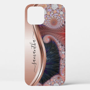 Funda Para iPhone 12 Monograma Manuscrito Metálico Rosa Dorado