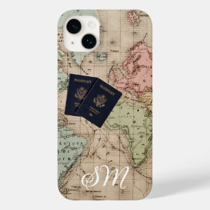 Funda Para iPhone 14 Plus De Case-Mate Monograma Mapa Antiguo Vintage & Pasaporte Vacacio