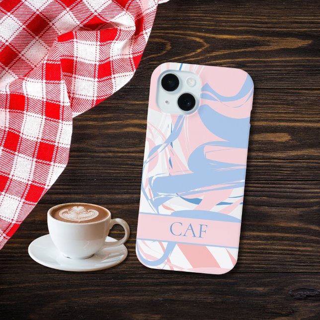 Funda De Case-Mate Para iPhone Monograma Mármol Remolino Azul Blanco Rosa  (Pink Blue White Marble Swirl iPhone 15 14 13 12 11 case. Samsung Case)