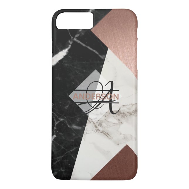 Funda De Case-Mate Para iPhone Monograma Mármol Rosa Oro Gris Negro Geométrico (Reverso)