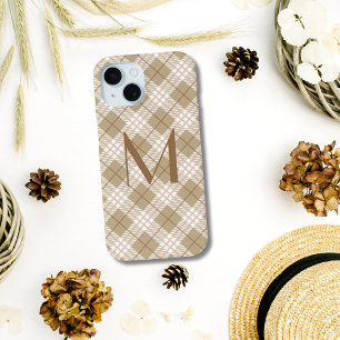 Funda Para iPhone 15 Monograma Marrón Beige Cuadro Búfalo Cuadros
