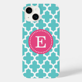 Funda Para iPhone 14 De Case-Mate Monograma marroquí moderno turquesa y rosa