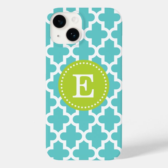 Funda De Case-Mate Para iPhone Monograma marroquí turquesa y verde moderno (Reverso )