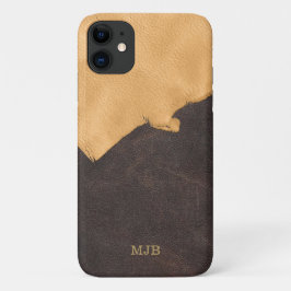 Funda Para iPhone 11 Monograma masculino de cuero de piel de hebilla rú
