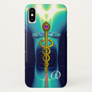title_seo2 MONOGRAMA MÉDICO CADUCEUS ORO, azul Aqua Verde azu